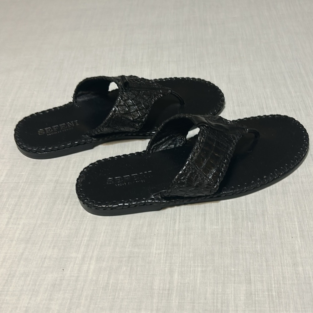 Sefeni Black Textured Exotic Leather Men’s Sandals